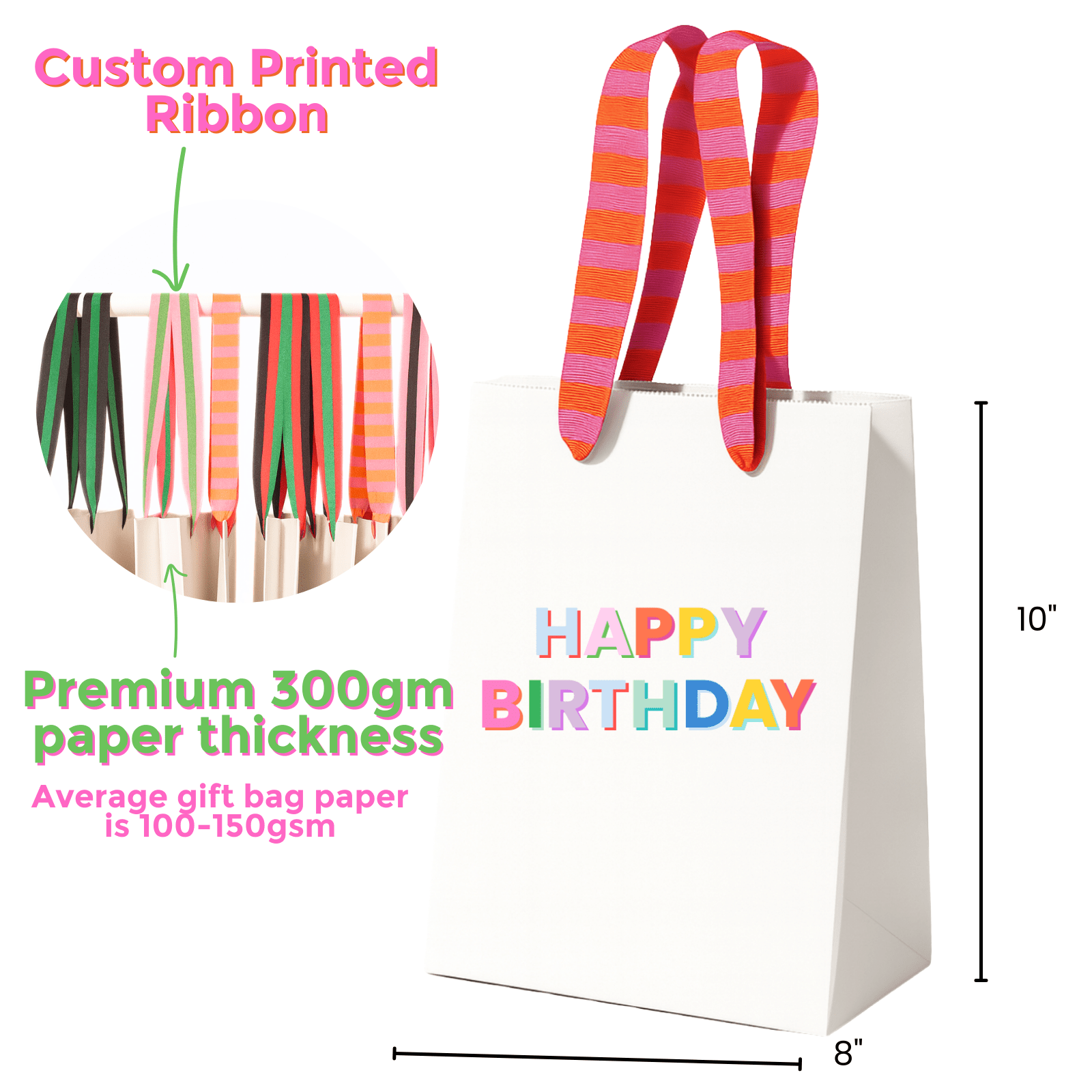 Funny Gift Bag Happy Birthday | pink + orange preppy stripe - Bria Blair Creative