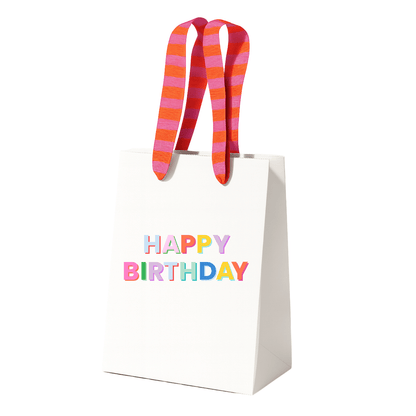 Funny Gift Bag Happy Birthday | pink + orange preppy stripe - Bria Blair Creative
