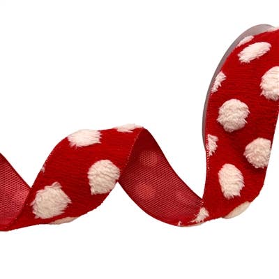 FUZZY RED WITH WHITE DOT RIBBON 2.5" X 10YD - Bria Blair Creative