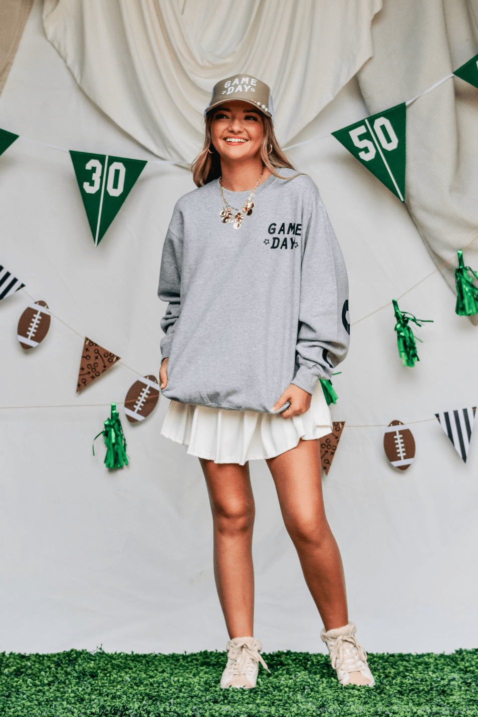 Game Day Football Lt Gray Sweatshirt: M - Bria Blair Creative