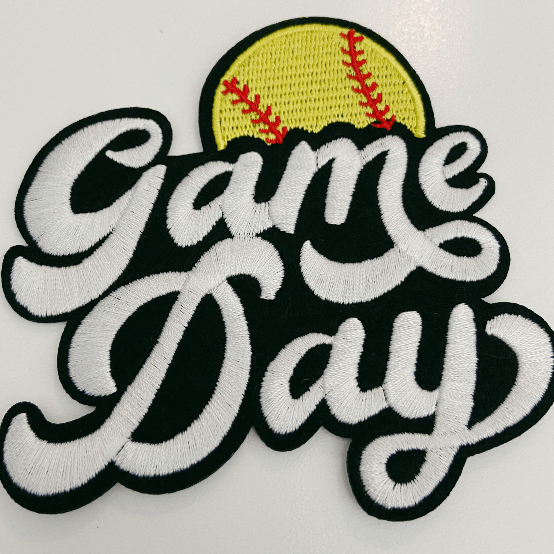 GAME DAY Softball - 4" Embroidered Patch in White & Black: Embroidered Patch - Bria Blair Creative