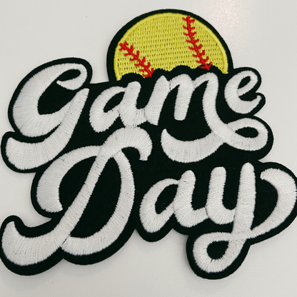 GAME DAY Softball - 4" Embroidered Patch in White & Black: Embroidered Patch - Bria Blair Creative