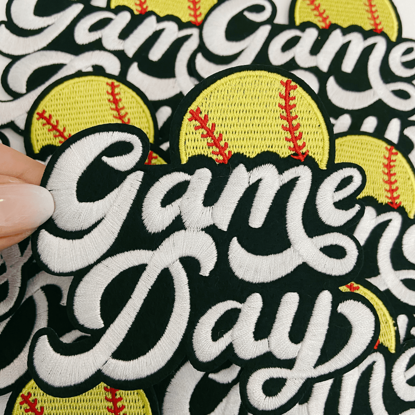 GAME DAY Softball - 4" Embroidered Patch in White & Black: Embroidered Patch - Bria Blair Creative