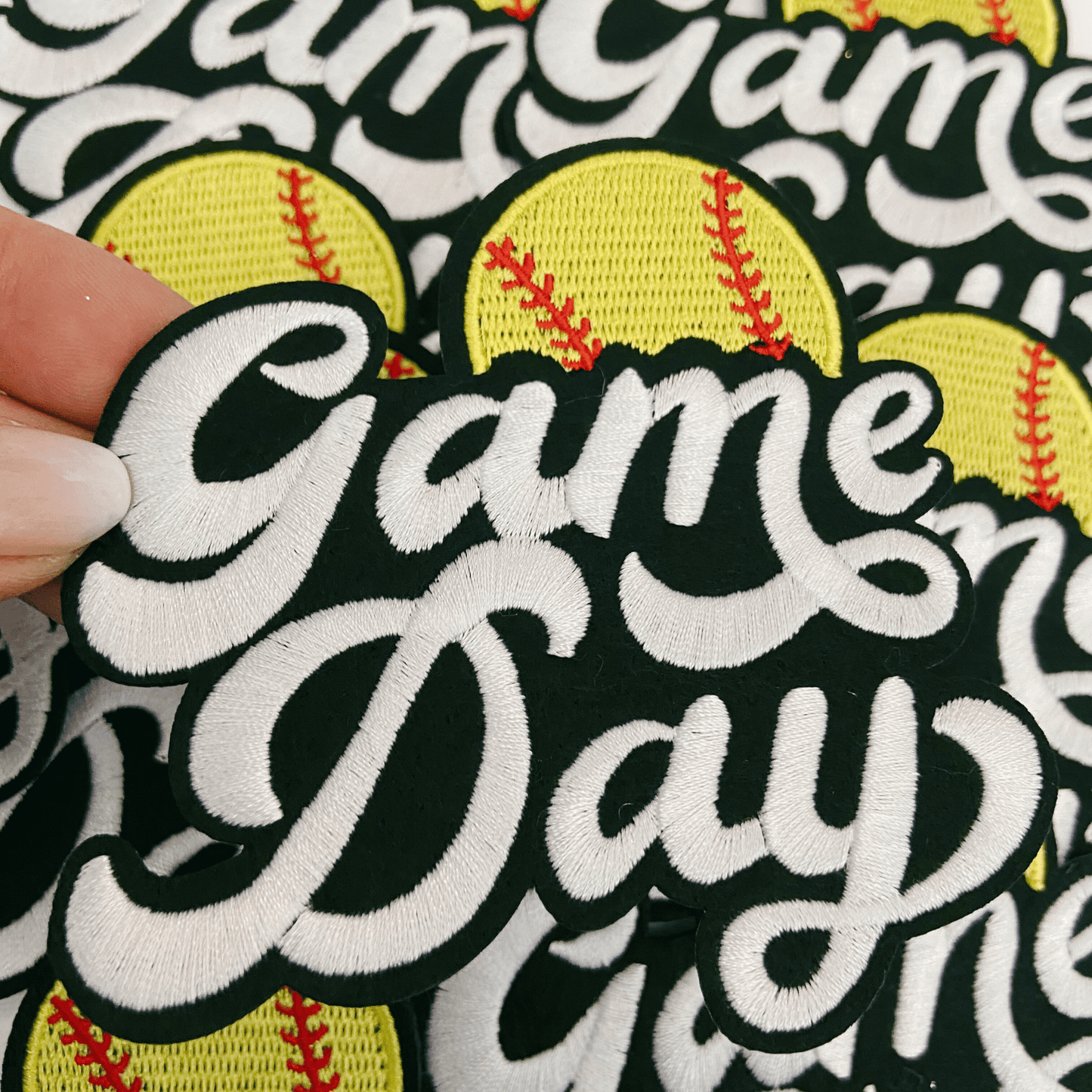 GAME DAY Softball - 4" Embroidered Patch in White & Black: Embroidered Patch - Bria Blair Creative