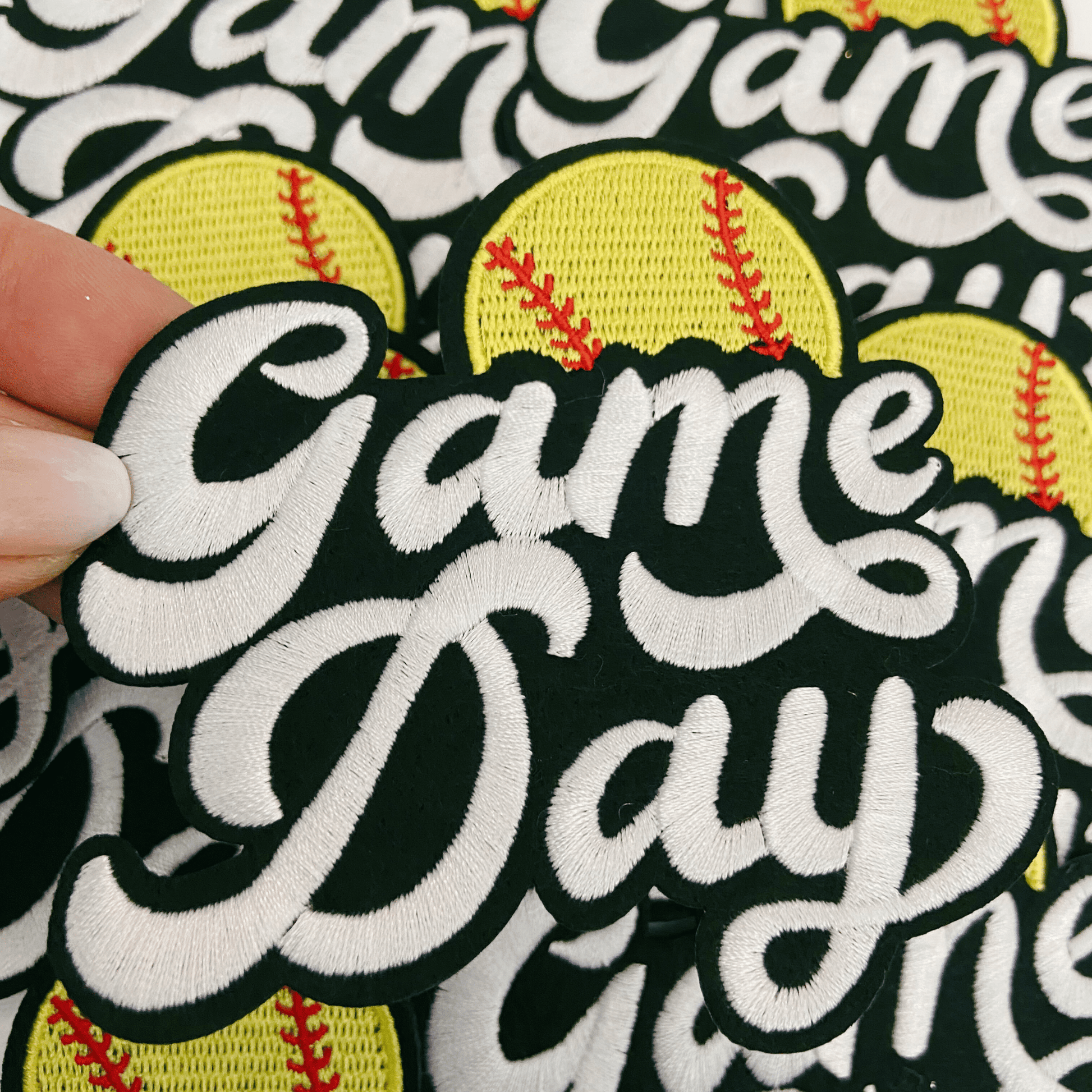 GAME DAY Softball - 4" Embroidered Patch in White & Black: Embroidered Patch - Bria Blair Creative