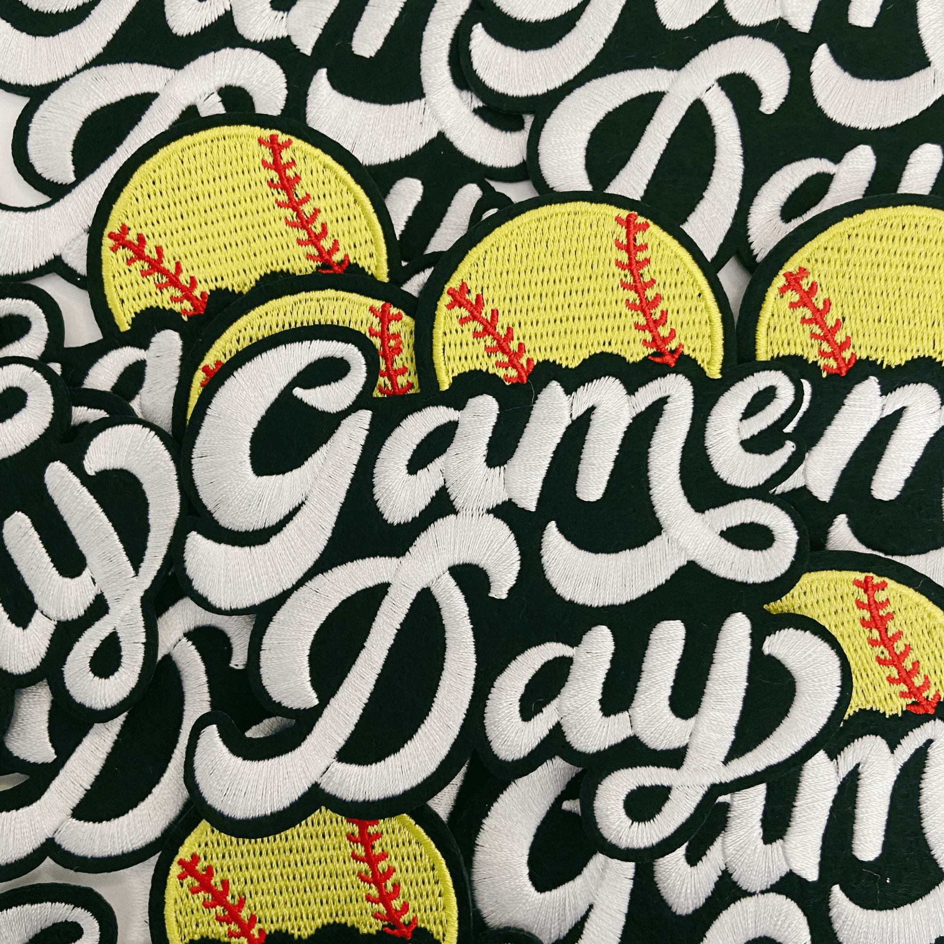 GAME DAY Softball - 4" Embroidered Patch in White & Black: Embroidered Patch - Bria Blair Creative