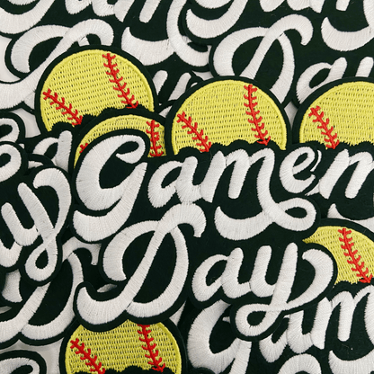 GAME DAY Softball - 4" Embroidered Patch in White & Black: Embroidered Patch - Bria Blair Creative