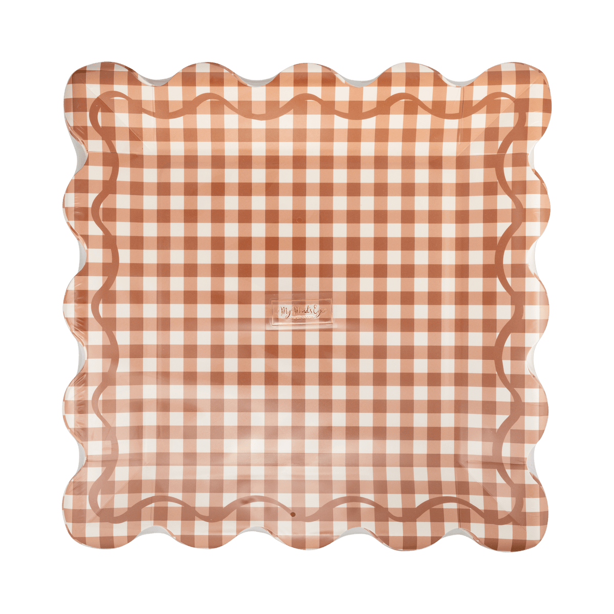 GBL1343 - Rust Gingham Scalloped Square Paper Plates - Bria Blair Creative
