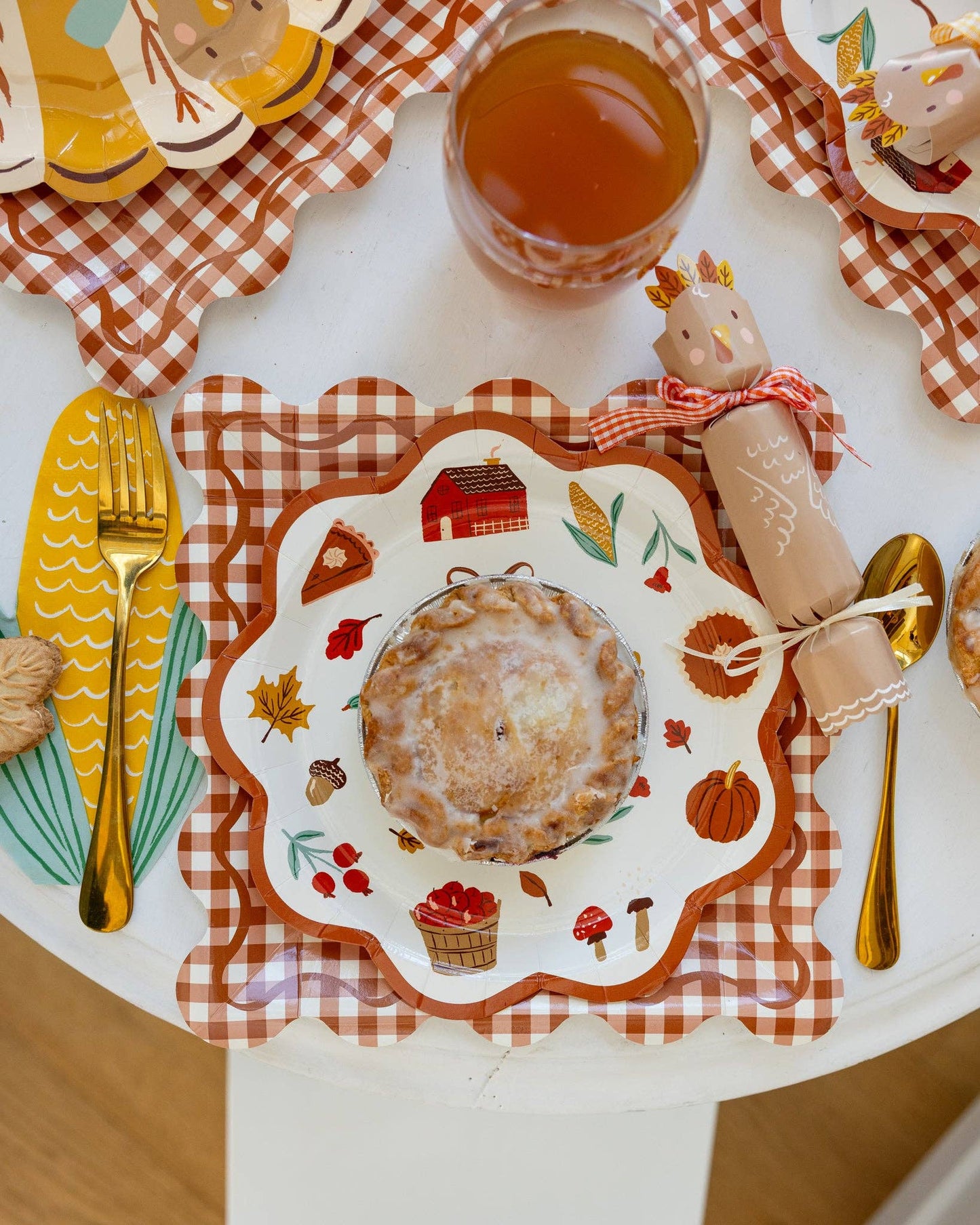 GBL1343 - Rust Gingham Scalloped Square Paper Plates - Bria Blair Creative