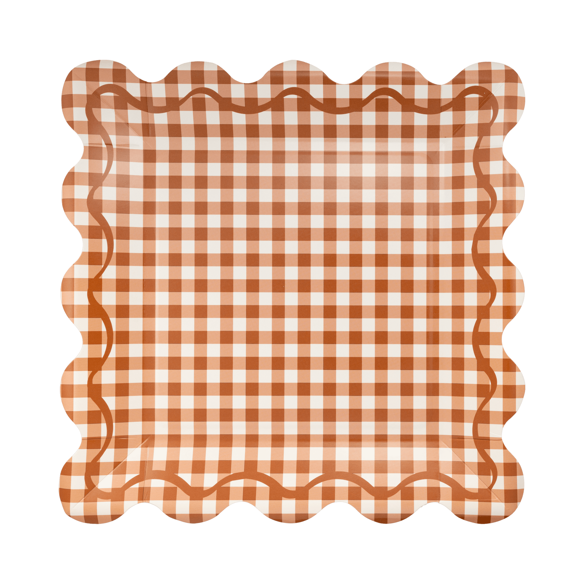 GBL1343 - Rust Gingham Scalloped Square Paper Plates - Bria Blair Creative