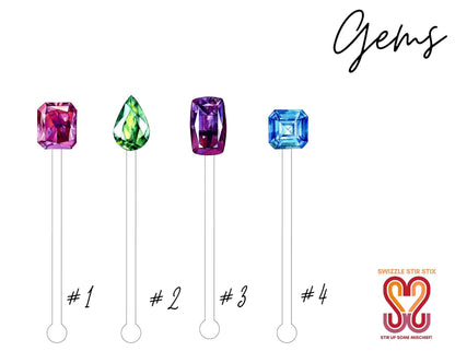 Gems 4 piece Assorted Set - Cocktail Stirrer - Drink Stir Sticks - Swizzle Sticks - Bria Blair Creative