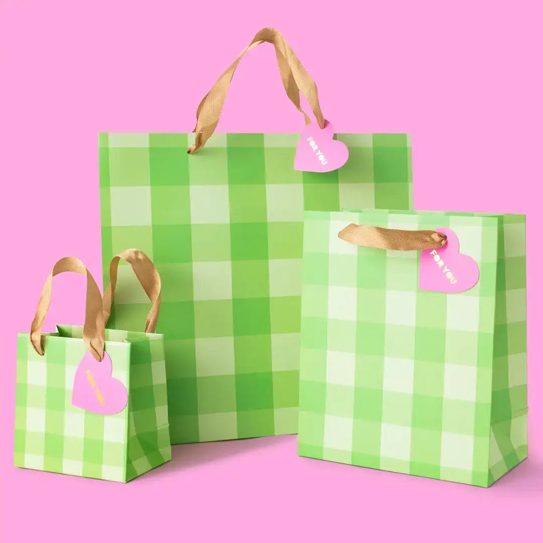 Gift Bags - Green Gingham - Assorted Sizes: Large - Bria Blair Creative