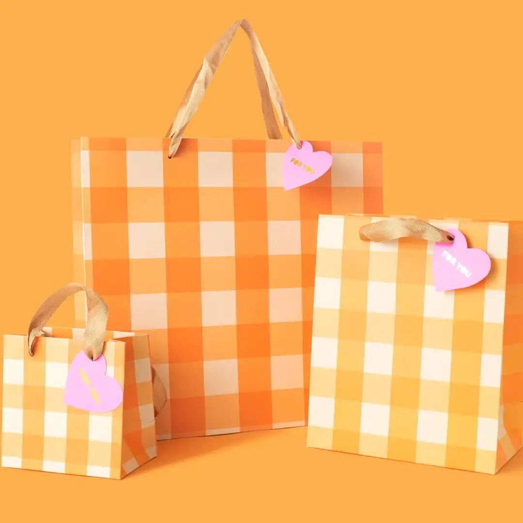 Gift Bags - Orange Gingham - Assorted Sizes: Medium - Bria Blair Creative