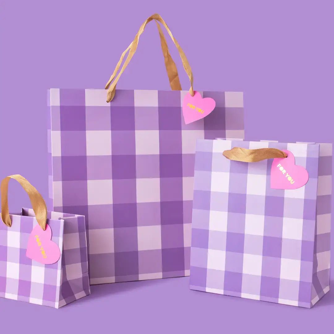 Gift Bags - Purple Gingham - Assorted Sizes: Large - Bria Blair Creative