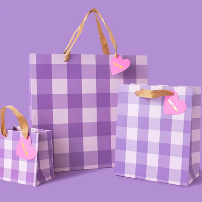 Gift Bags - Purple Gingham - Assorted Sizes: Large - Bria Blair Creative