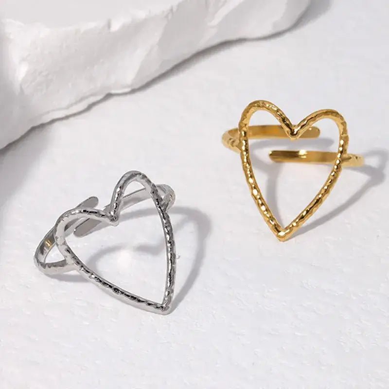 Gold and Silver Heart Open Minimalist Ring Adjustable: Gold - Bria Blair Creative