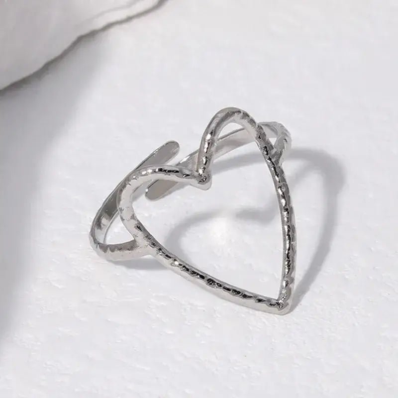 Gold and Silver Heart Open Minimalist Ring Adjustable: Silver - Bria Blair Creative