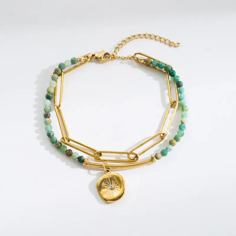 Gold Braclet with blue charms and eye pendent - Bria Blair Creative