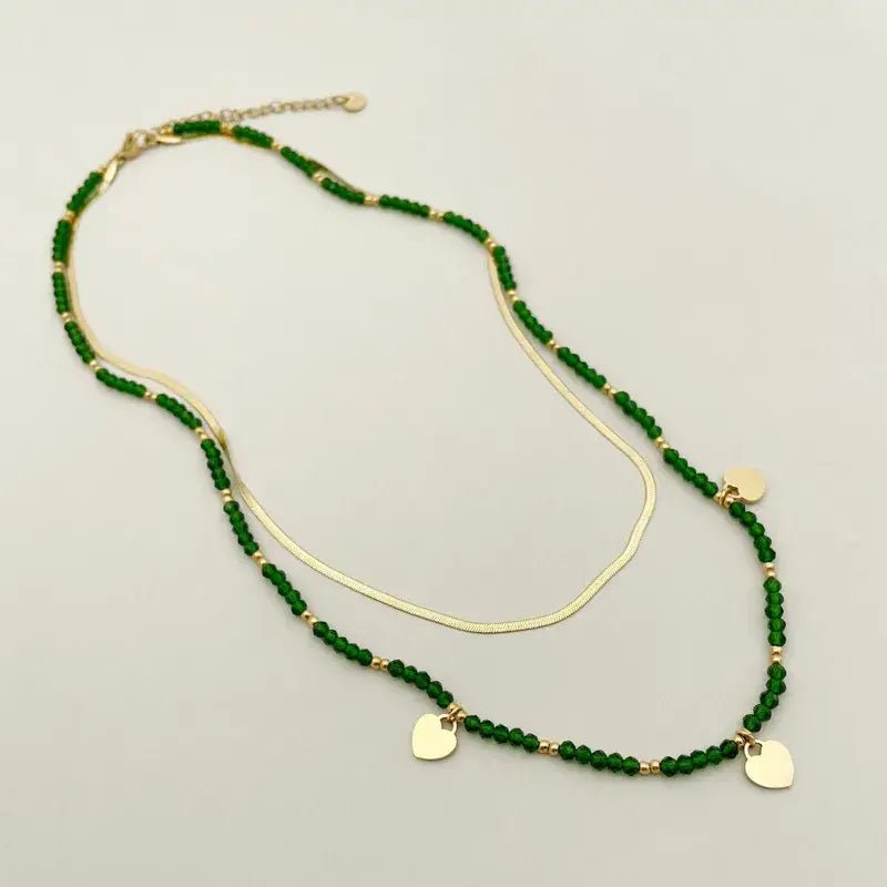 Gold Double Layer Mulitcolor Beaded Necklace with Hearts - Bria Blair Creative