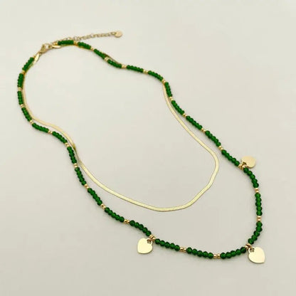 Gold Double Layer Mulitcolor Beaded Necklace with Hearts - Bria Blair Creative