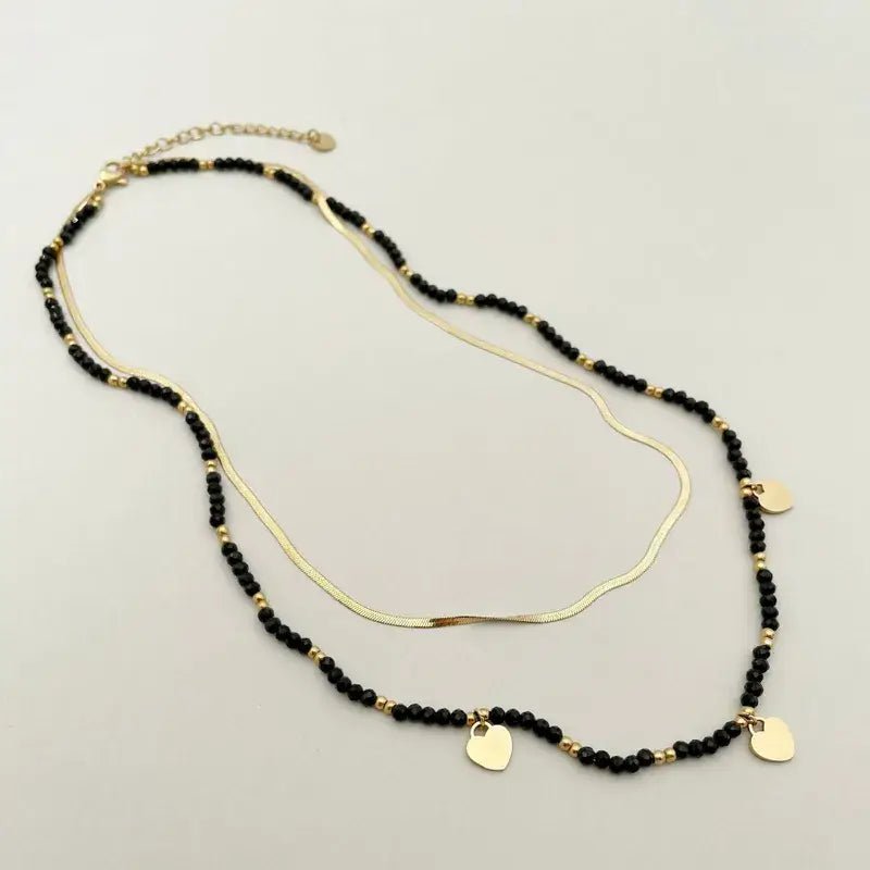 Gold Double Layer Mulitcolor Beaded Necklace with Hearts - Bria Blair Creative