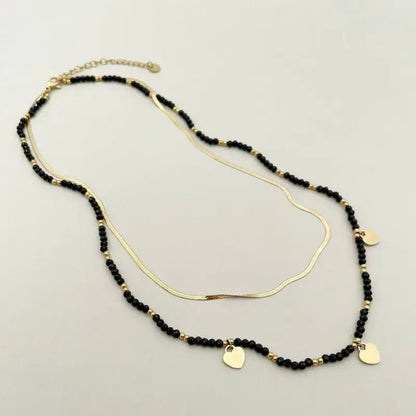 Gold Double Layer Mulitcolor Beaded Necklace with Hearts - Bria Blair Creative