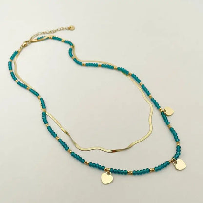Gold Double Layer Mulitcolor Beaded Necklace with Hearts - Bria Blair Creative