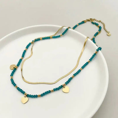 Gold Double Layer Mulitcolor Beaded Necklace with Hearts - Bria Blair Creative