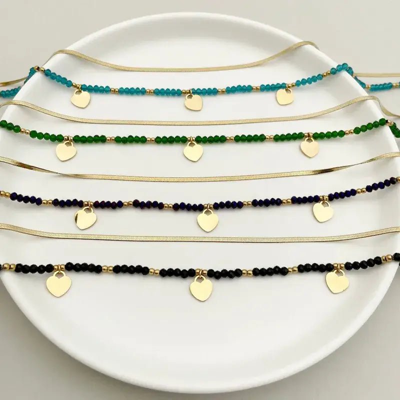 Gold Double Layer Mulitcolor Beaded Necklace with Hearts - Bria Blair Creative