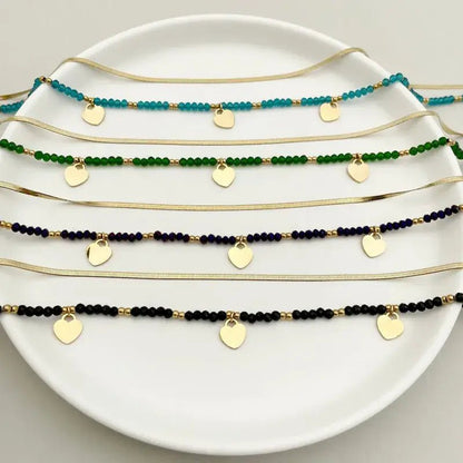 Gold Double Layer Mulitcolor Beaded Necklace with Hearts - Bria Blair Creative