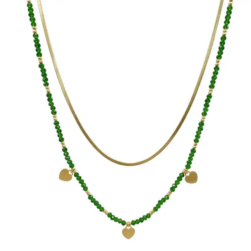 Gold Double Layer Mulitcolor Beaded Necklace with Hearts - Bria Blair Creative