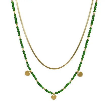 Gold Double Layer Mulitcolor Beaded Necklace with Hearts - Bria Blair Creative