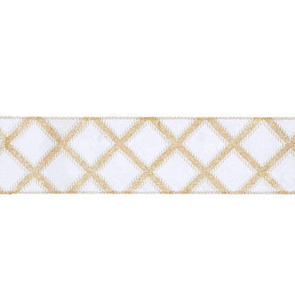Gold Glitter Diamonds Wired Ribbon on Ivory, 10 Yard Roll - Bria Blair Creative