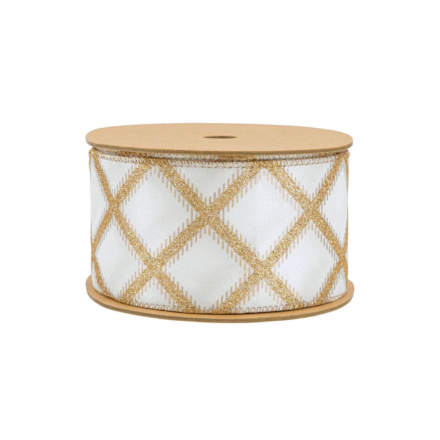 Gold Glitter Diamonds Wired Ribbon on Ivory, 10 Yard Roll - Bria Blair Creative