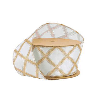 Gold Glitter Diamonds Wired Ribbon on Ivory, 10 Yard Roll - Bria Blair Creative