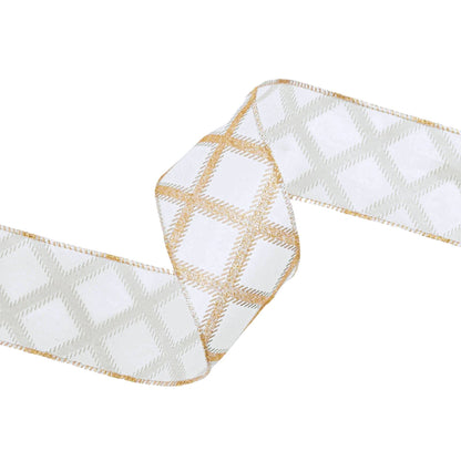 Gold Glitter Diamonds Wired Ribbon on Ivory, 10 Yard Roll - Bria Blair Creative