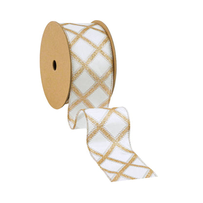 Gold Glitter Diamonds Wired Ribbon on Ivory, 10 Yard Roll - Bria Blair Creative