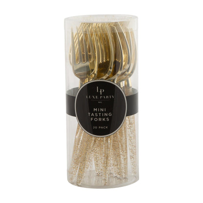 Gold Glitter Plastic Mini Forks | 20 Forks: 20 Mini Forks - Bria Blair Creative