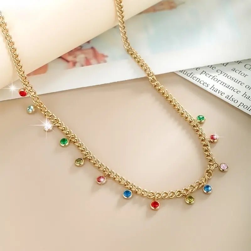 Gold Necklace with Mulicolored Gems - Bria Blair Creative