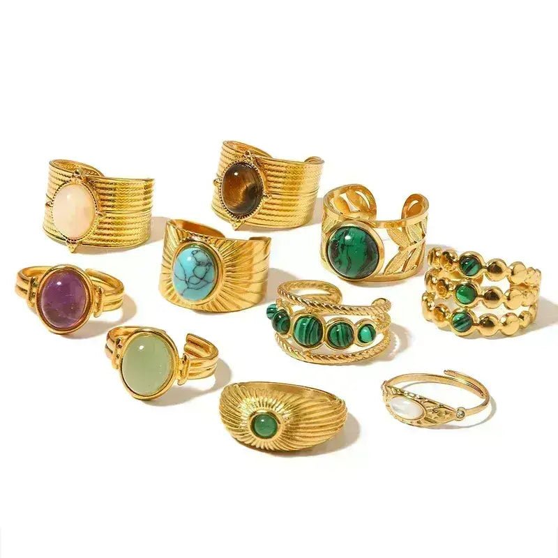 Gold Ring with Green Gem Center - Bria Blair Creative