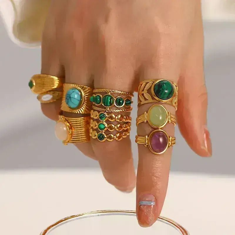 Gold Ring with Green Gem Center - Bria Blair Creative