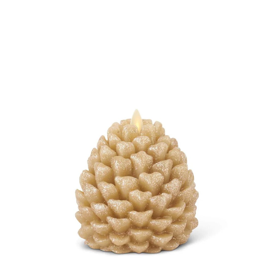 Gold Wax Glittered Pinecone Luminara Indoor Candle - Bria Blair Creative
