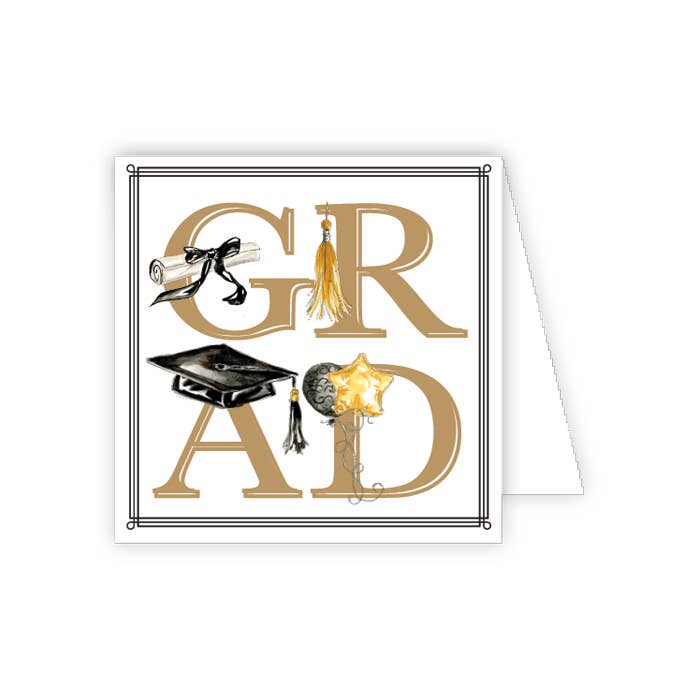 GRAD with Icons Gold and Black Enclosure Card - Bria Blair Creative