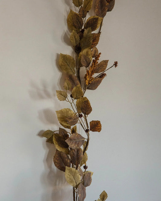 60" Green Birch Leaves Garland w/ Eva Leaves & Berry Spikes