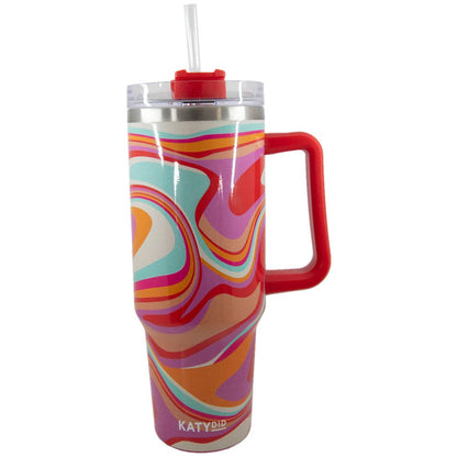 Groovy Swirls Insulated Tumbler Cup w/ Handle: Multicolored - Bria Blair Creative