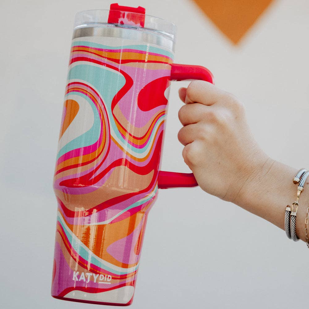 Groovy Swirls Insulated Tumbler Cup w/ Handle: Multicolored - Bria Blair Creative