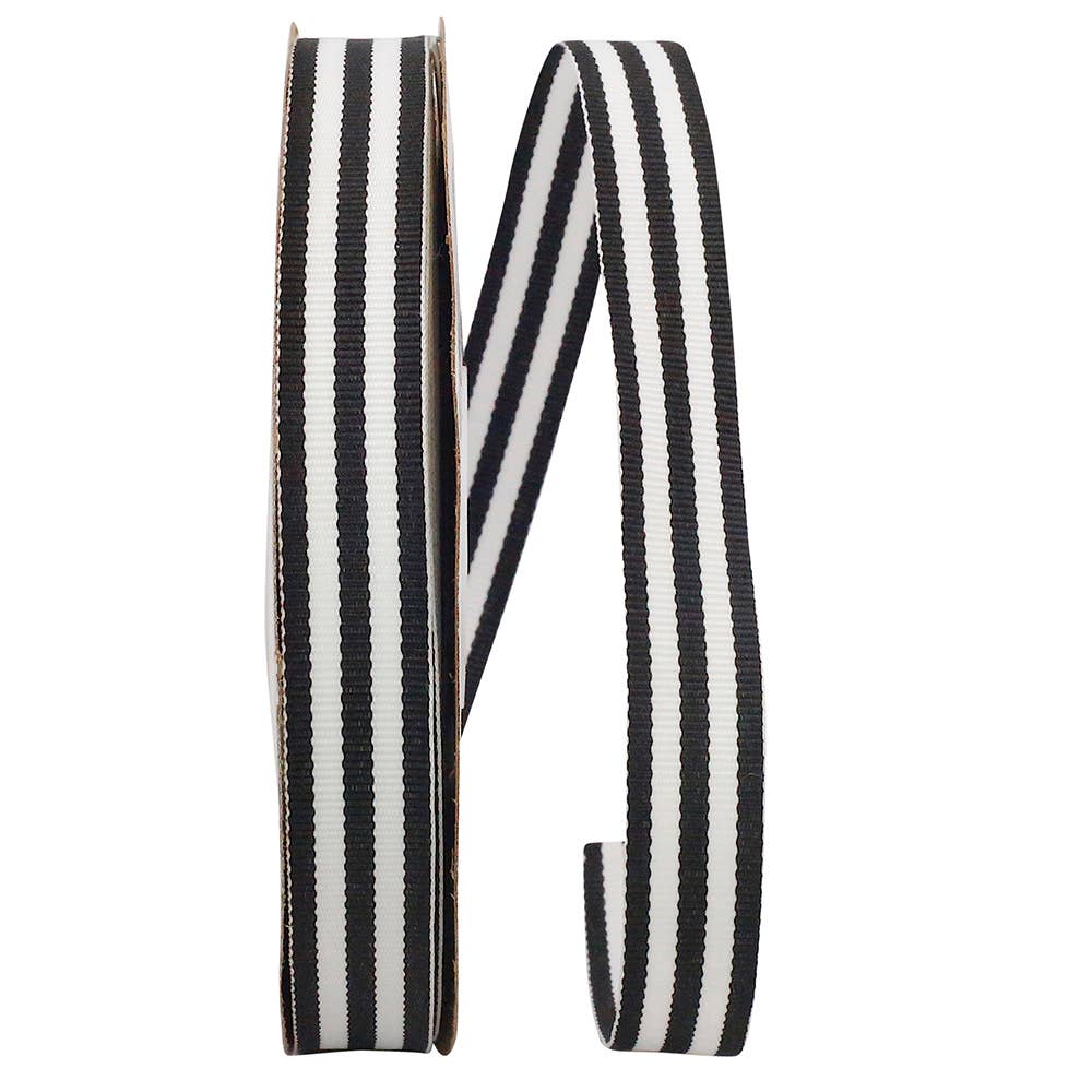 Grosgrain Stripes Ribbon, Black, 5/8 In, 25 Yards - Bria Blair Creative