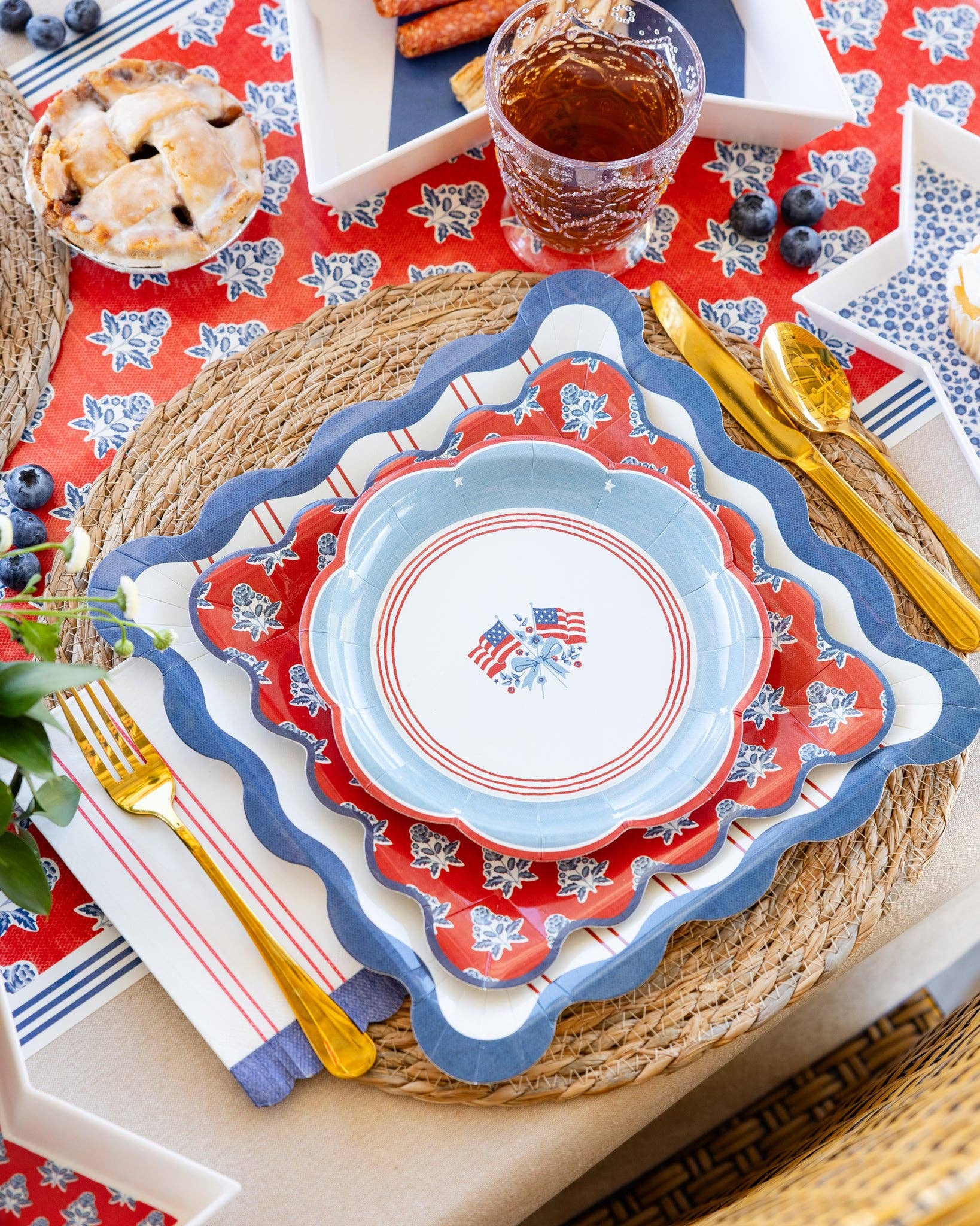 HAM1243 - Red Block Floral Paper Plate - 9" - Bria Blair Creative