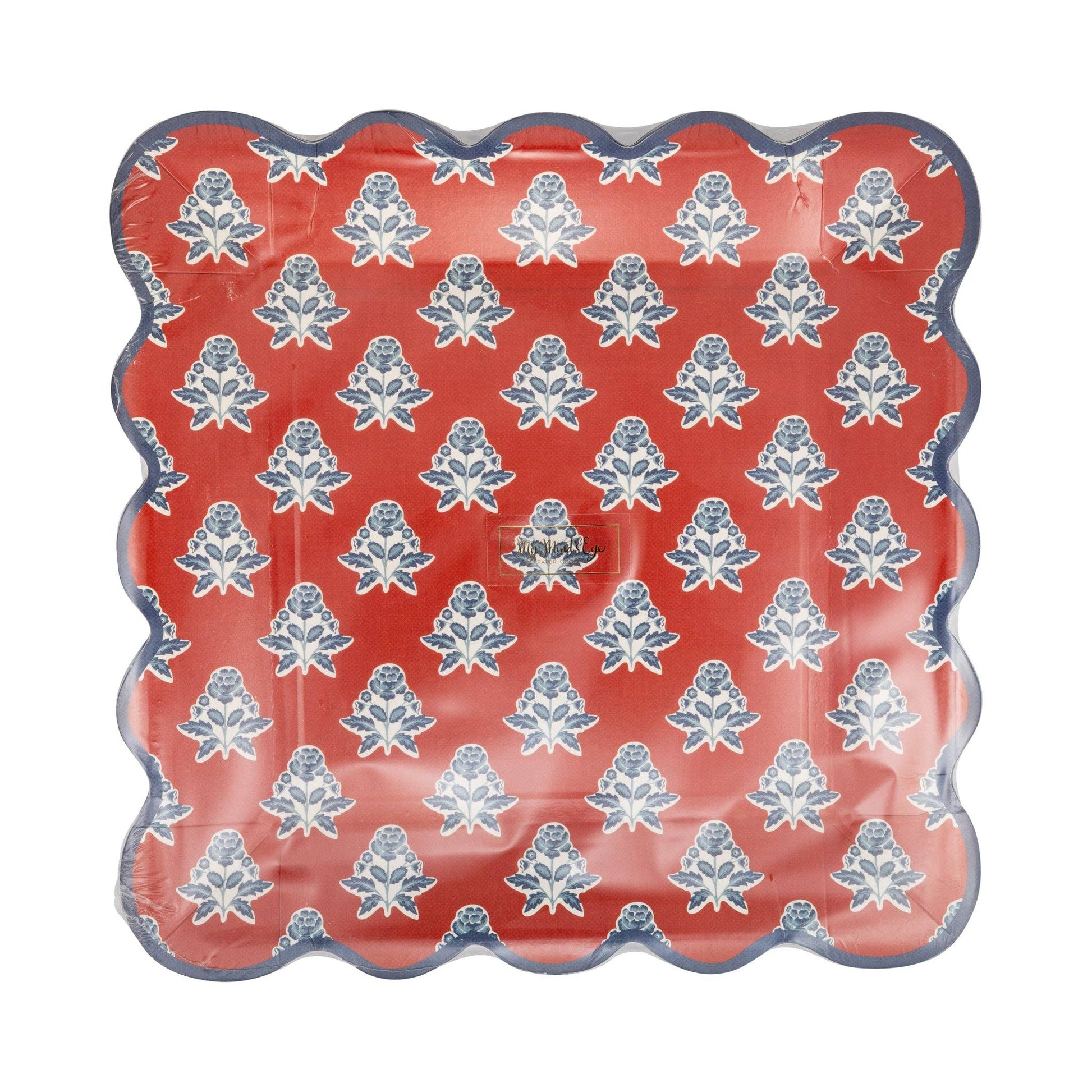 HAM1243 - Red Block Floral Paper Plate - 9" - Bria Blair Creative