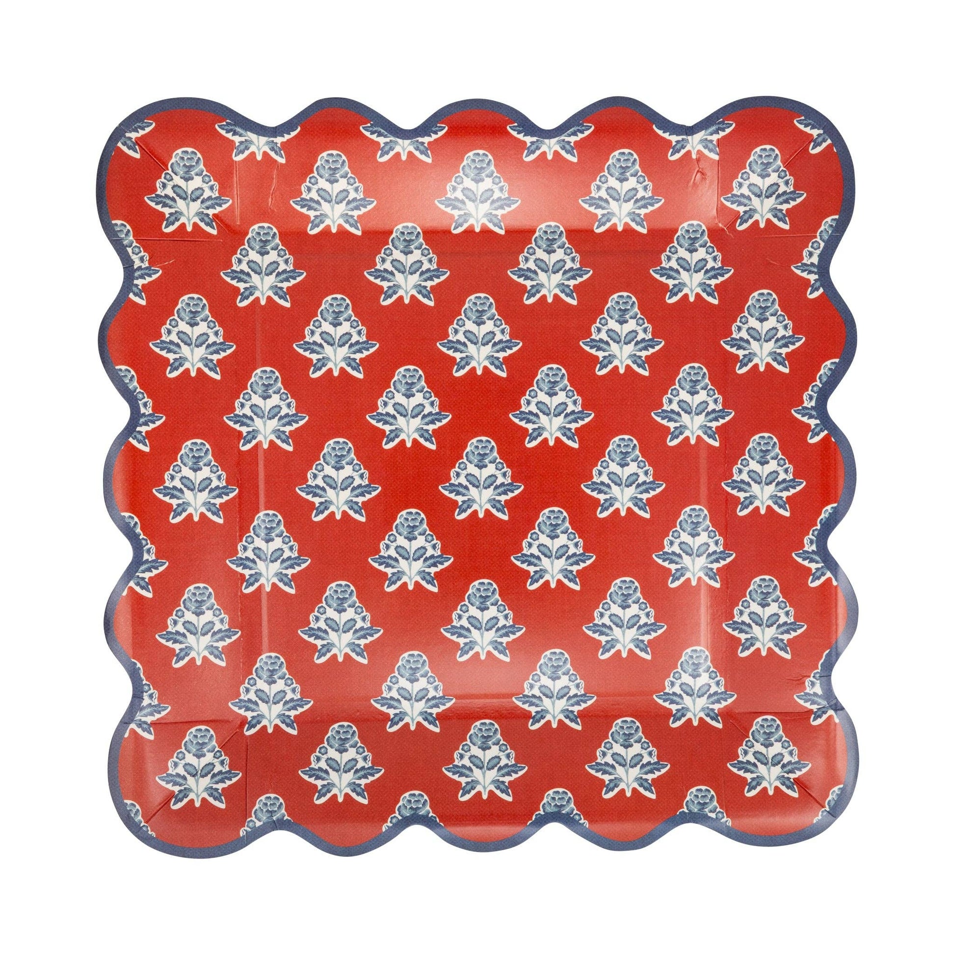 HAM1243 - Red Block Floral Paper Plate - 9" - Bria Blair Creative